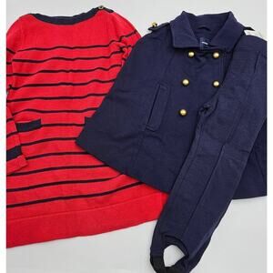 3 Piece Gap Girl's 4/5 Navy Blue Riding Outfit and Red/Navy Blue Coastal Dress